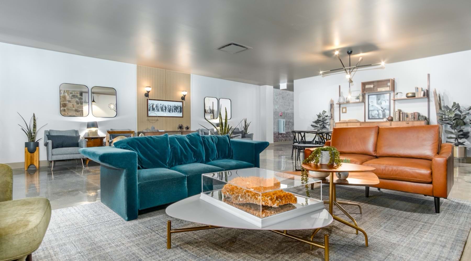living room with a large window and open spaces