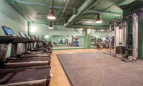 fitness focused uptown apartments modern gym floor-to-ceiling windows