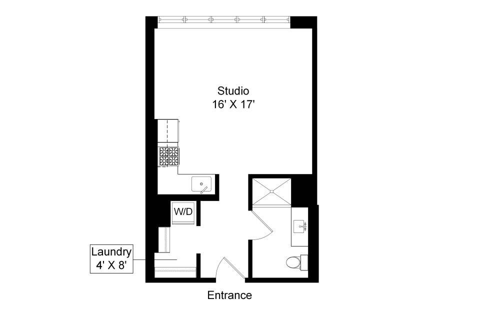 A12 - Studio floorplan layout with 1 bath and 460 square feet.