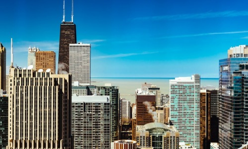 Chicago skyline with vibrant music scene - chicago live music venues Chicago skyline with vibrant music scene - chicago live music venues